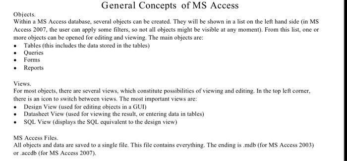 Database Implementation with MS Access Introduction | Chegg.com