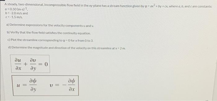 Solved A steady, two-dimensional, Incompressible flow field | Chegg.com