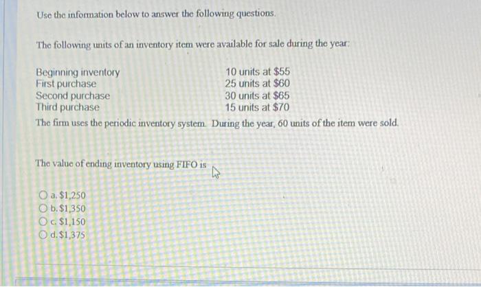 Solved Use the information below to answer the following | Chegg.com