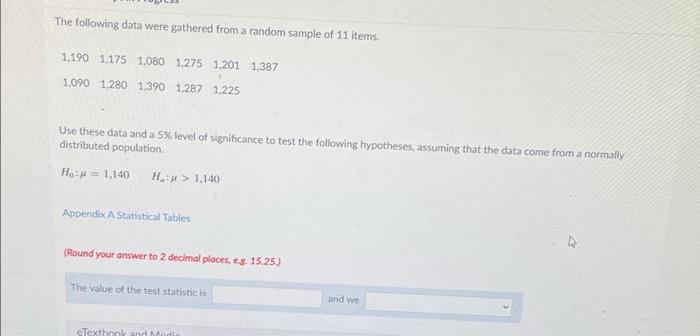 Solved The following data were gathered from a random sample | Chegg.com
