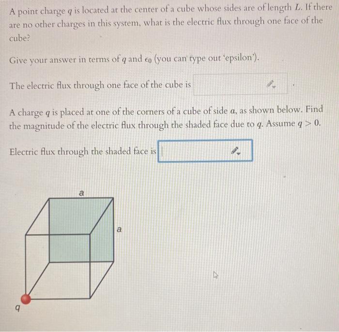 Solved A point charge q is located at the center of a cube | Chegg.com