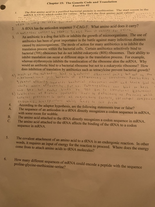 Solved Chapter 15: The Genetie Code and Translation Exercise | Chegg.com