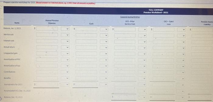 Solved Prepare A Pension Worksheet For 2021 And Calculate | Chegg.com