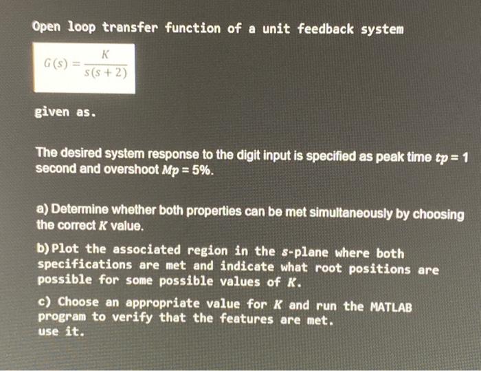 Solved Open loop transfer function of a unit feedback system | Chegg.com