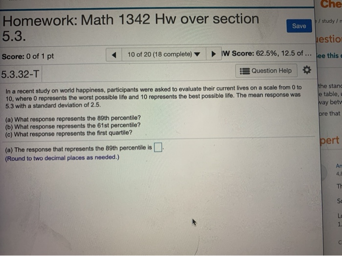 Solved Che 7 Study / Homework: Math 1342 Hw Over Section | Chegg.com