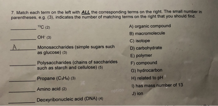 Solved 7. Match each term on the left with ALL the | Chegg.com