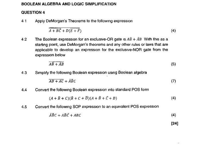 Solved (4) BOOLEAN ALGEBRA AND LOGIC SIMPLIFICATION QUESTION | Chegg.com