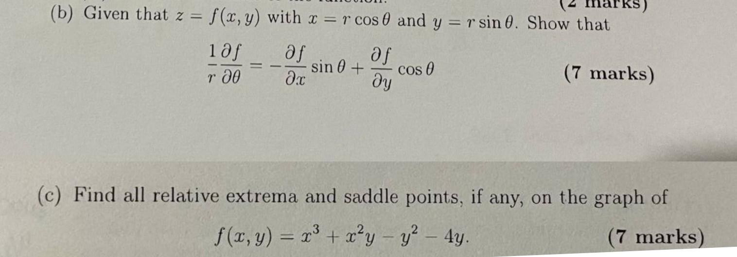 Solved (b) Given that z=f(x,y) with x=rcosθ and y=rsinθ. | Chegg.com