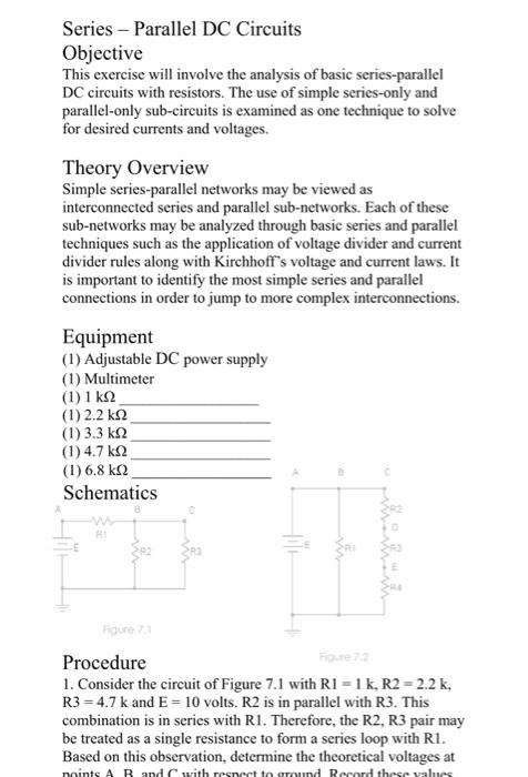 Solved Series - Parallel DC Circuits Objective This exercise | Chegg.com