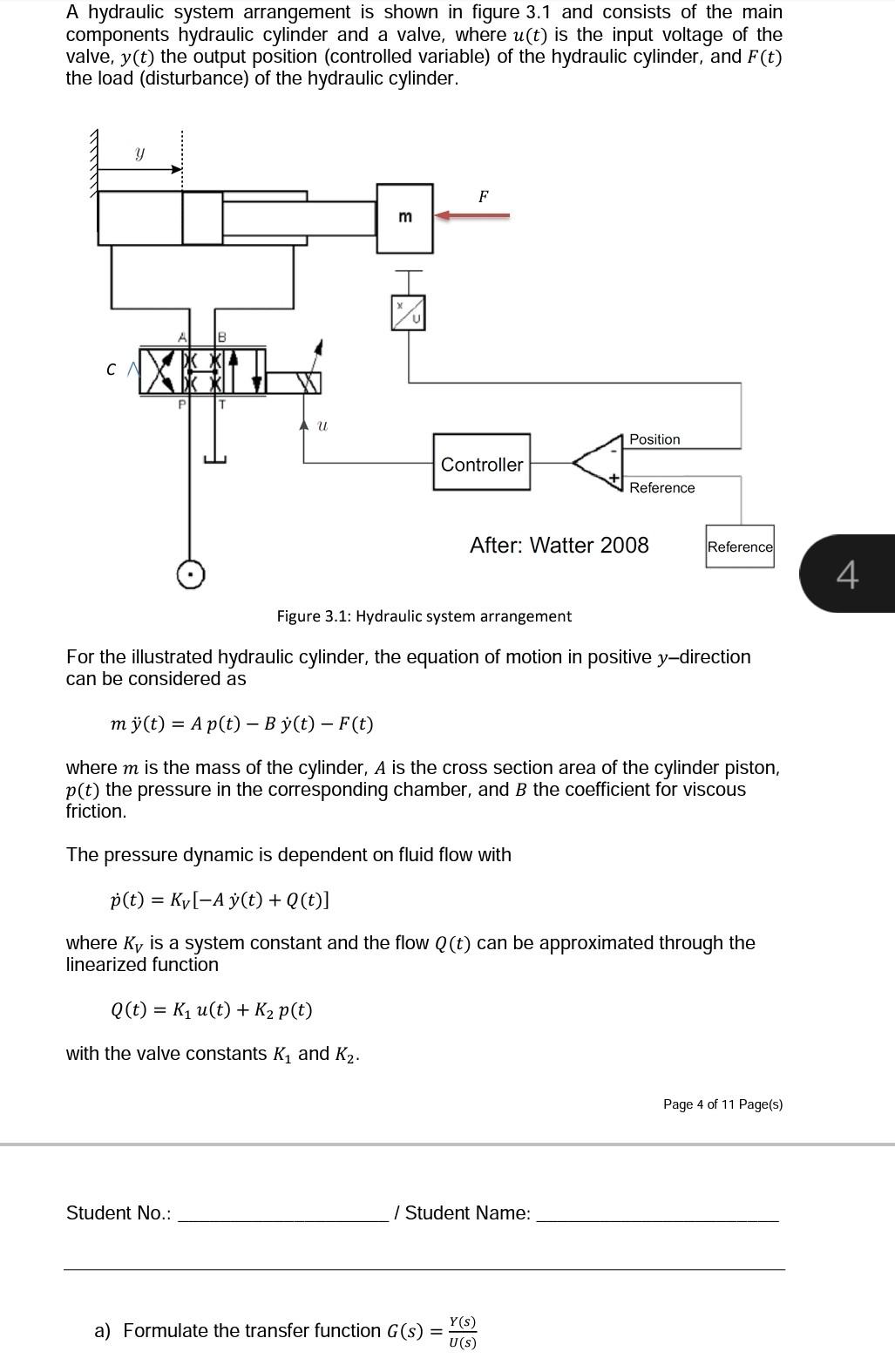 Solved A hydraulic system arrangement is shown in figure 3.1 | Chegg.com