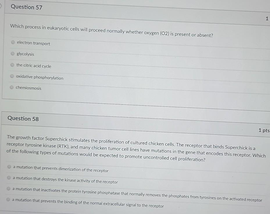 Solved Question 57 1 1 Which process in eukaryotic cells | Chegg.com