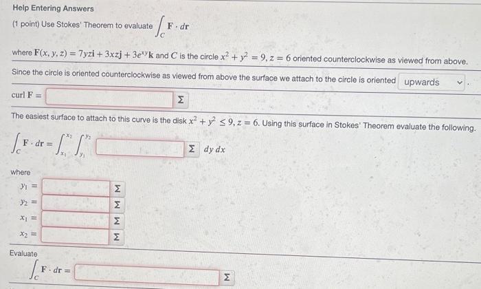 Solved Help Entering Answers 1 Point Use Stokes Theorem