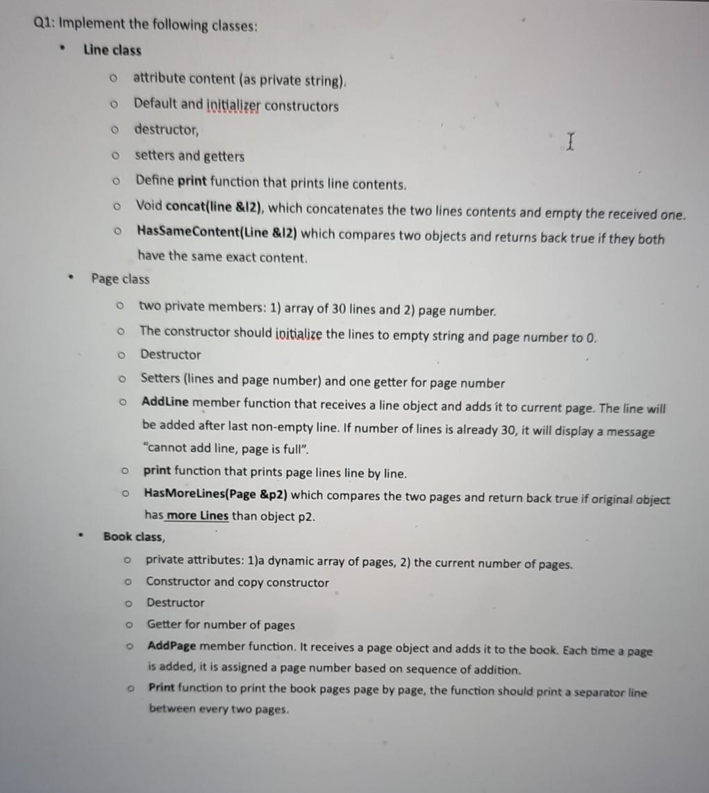 O Q1: Implement the following classes: Line class | Chegg.com