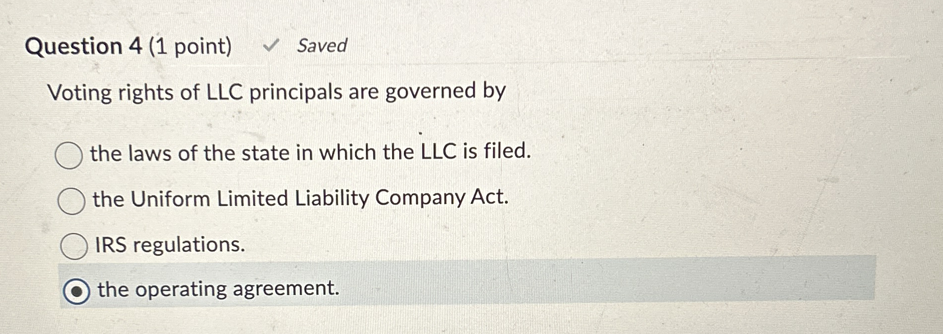 Solved Question 4 (1 ﻿point) ﻿SavedVoting rights of LLC | Chegg.com