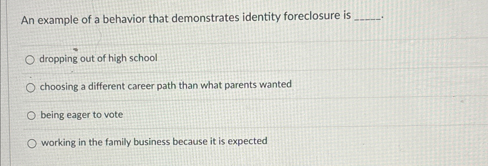 Solved An example of a behavior that demonstrates identity | Chegg.com