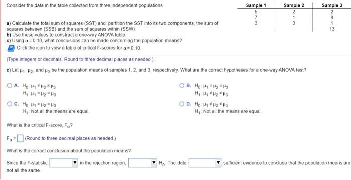 Solved Consider the data in the table collected from three | Chegg.com