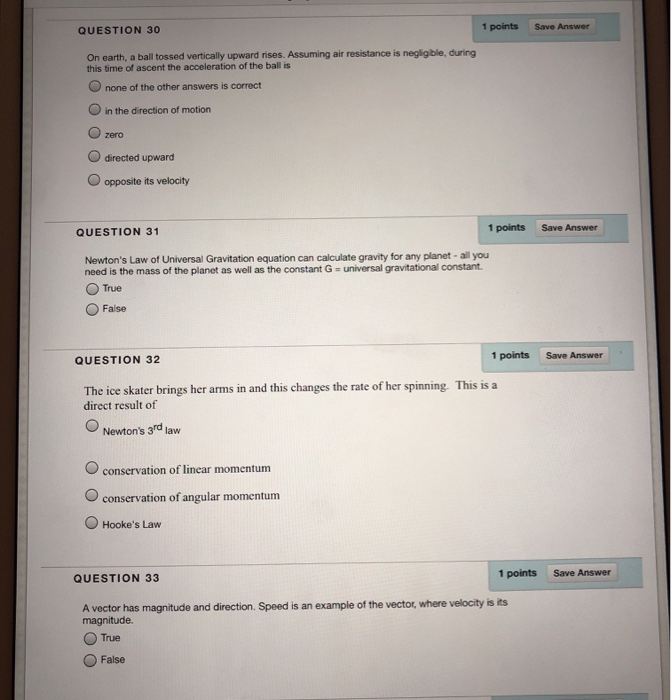 Solved QUESTION 30 1 points Save Answer On earth, a ball | Chegg.com