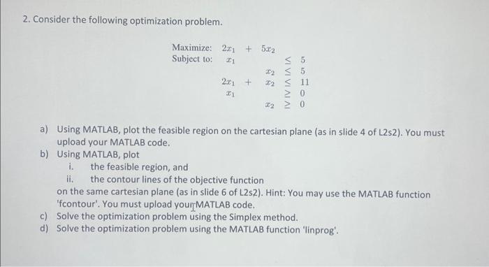 Solved 2. Consider the following optimization problem. | Chegg.com