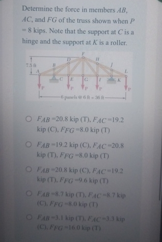 Solved Determine the force in members AB, AC, ﻿and FG ﻿of | Chegg.com