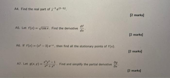 Solved Find The Real Part Of E 2 5 2 Marks Df A Chegg Com