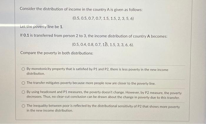 Solved Consider the distribution of income in the country A | Chegg.com