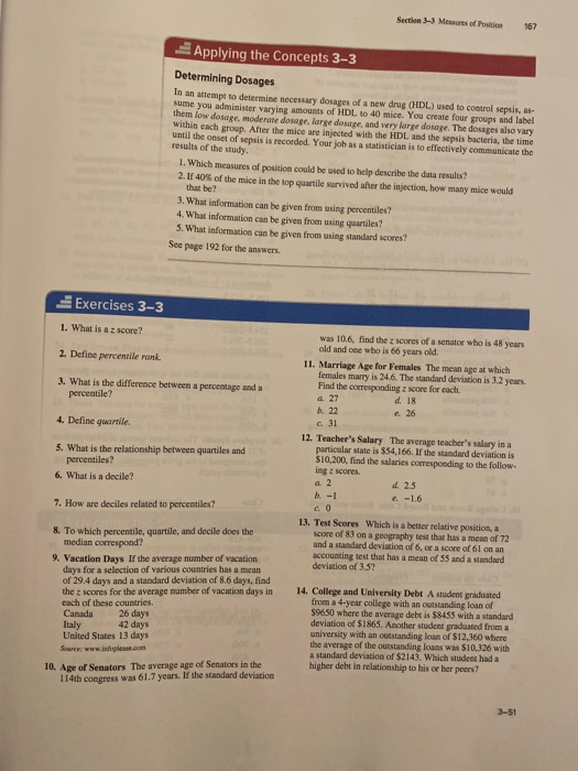 Section 1-3 Mesures of Position 167 Applying the | Chegg.com