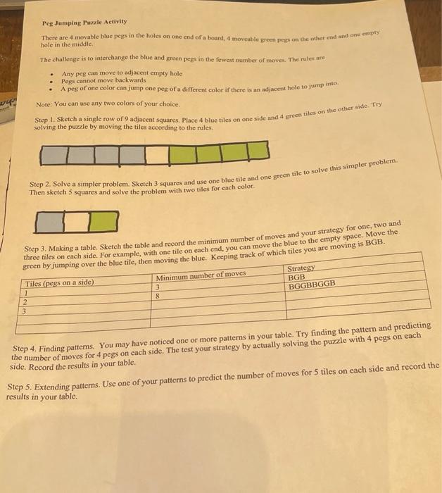 Solved Peg Jumping Puzzle Activity There are 4 movable blue