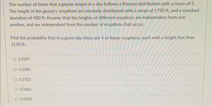 Solved The number of times that a geyser erupts in a day | Chegg.com
