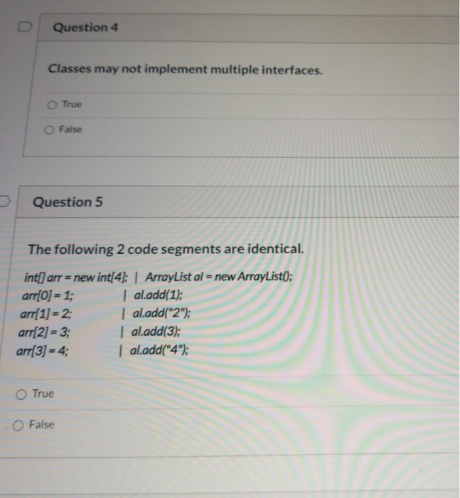 Solved Question 4 Classes may not implement multiple | Chegg.com