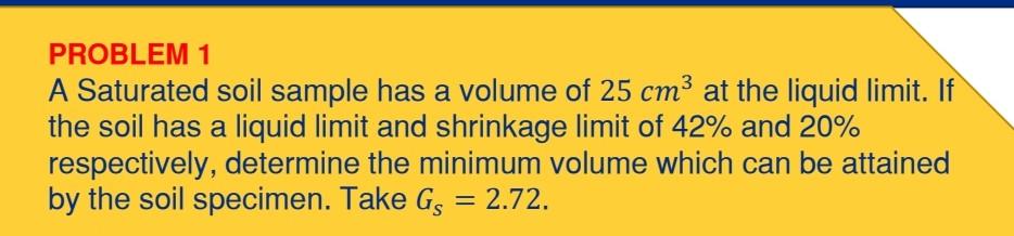 Solved PROBLEM 1 A Saturated soil sample has a volume of 25 | Chegg.com