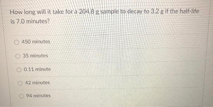 How Long Will It Take For A 204 8 G Sample To Decay Chegg Com