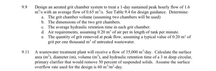 Solved 3. The average wastewater flow to a WWTP is 40,000