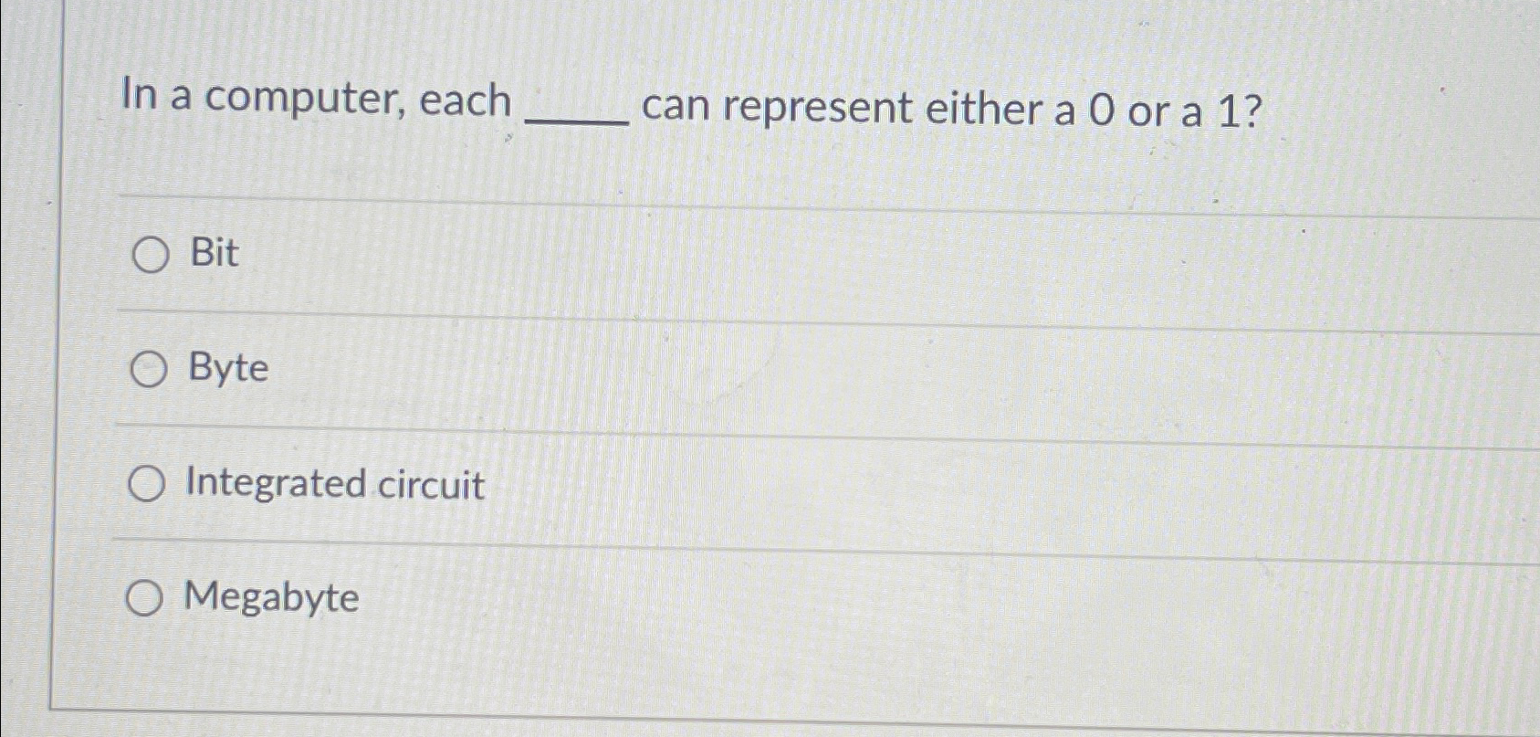 Solved In a computer, each can represent either a 0 ﻿or a | Chegg.com