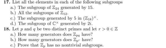 Solved 17. List all the elements in each of the following | Chegg.com