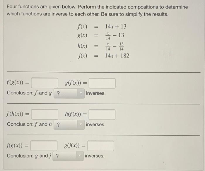 Solved Four functions are given below. Perform the indicated | Chegg.com