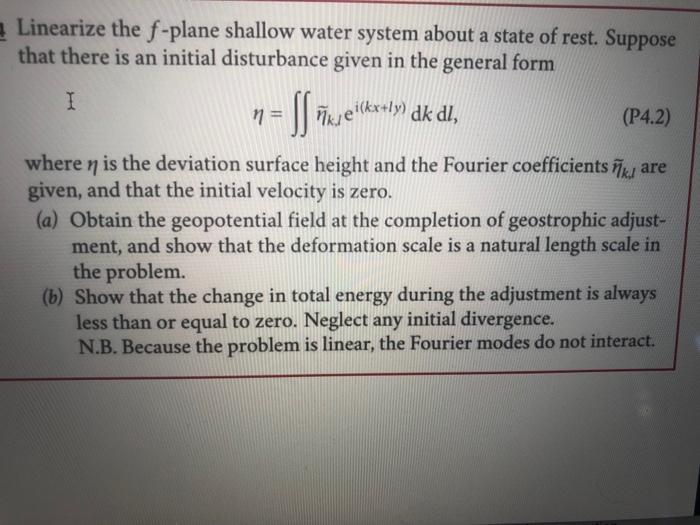 Solved Linearize the f-plane shallow water system about a | Chegg.com