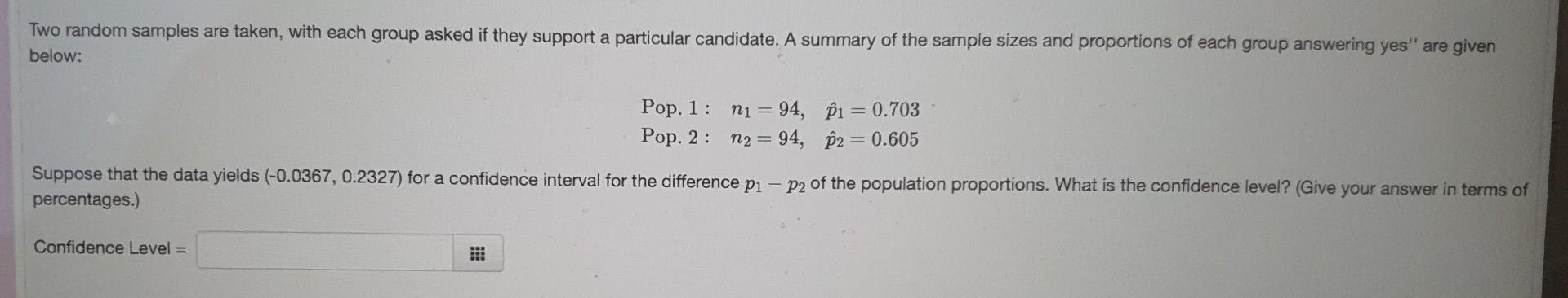 Solved Two random samples are taken with each group asked if | Chegg.com