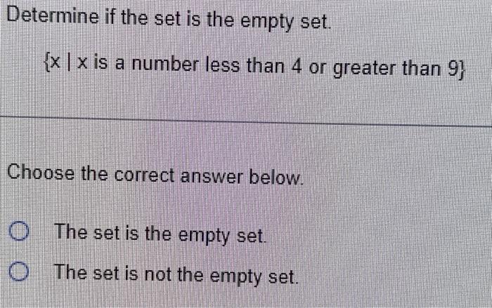 Solved Determine if the set is the empty set. {x∣x is a | Chegg.com
