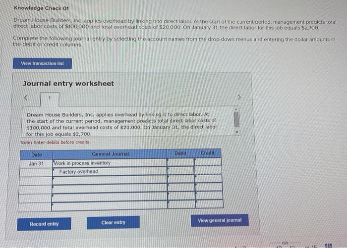 Solved Knowledge Check 01 Dream House Builders, Inc, applies