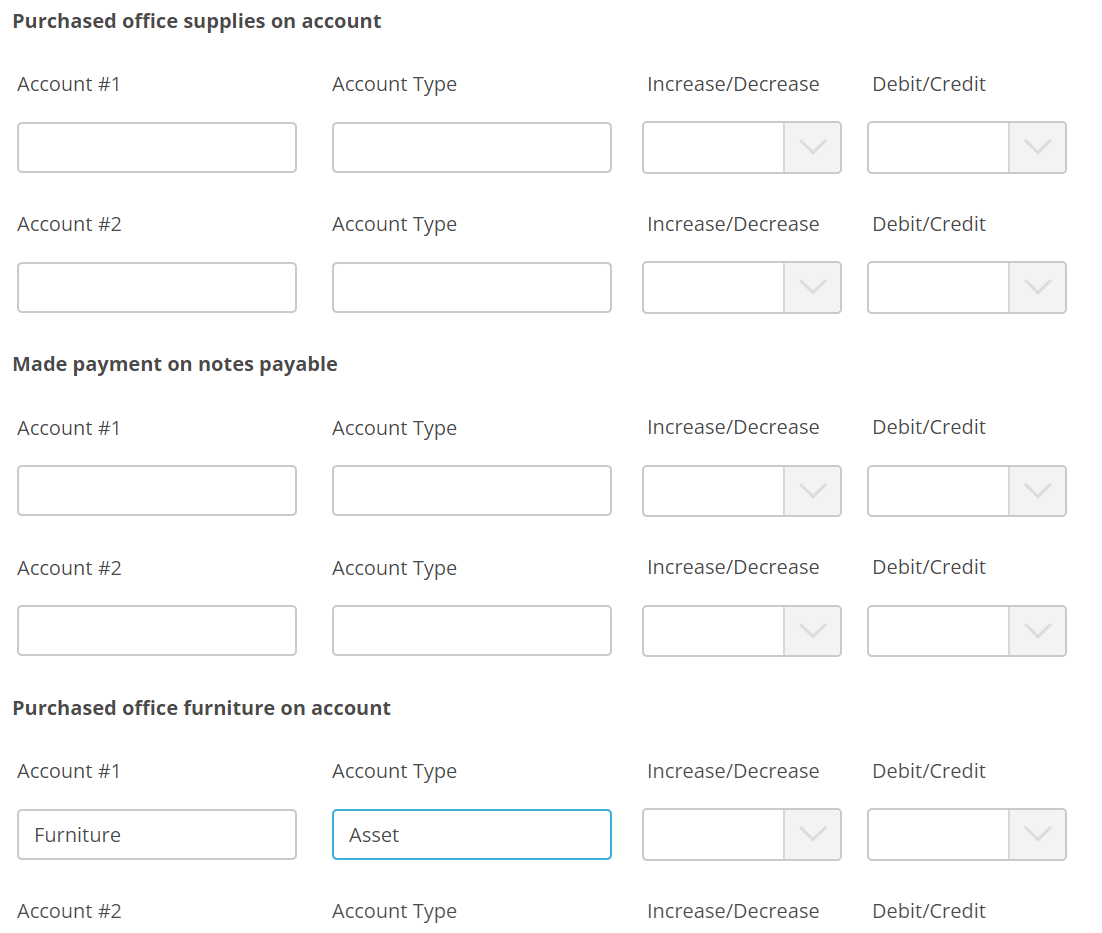 Solved Purchased office supplies on accountAccount 1Account