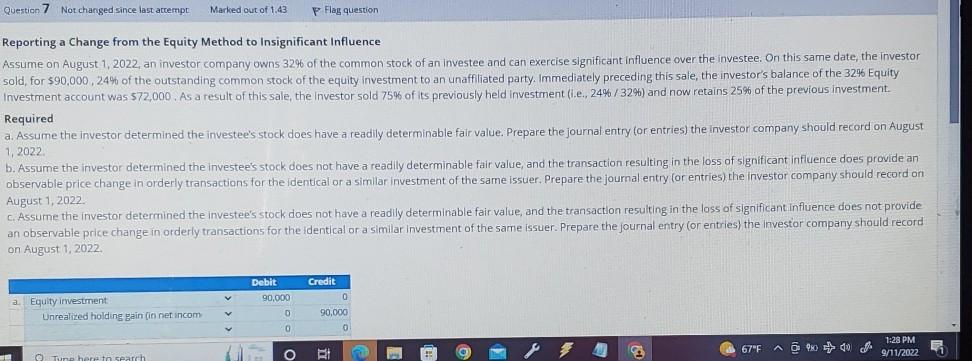Solved Reporting a Change from the Equity Method to | Chegg.com