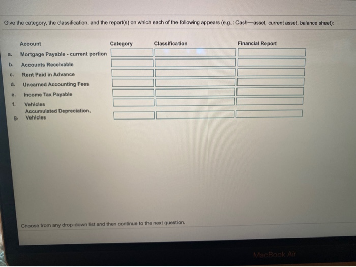 Solved Give the category, the classification, and the | Chegg.com