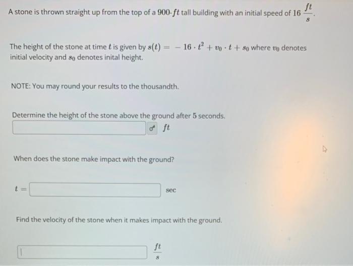 Solved A stone is thrown straight up from the top of a | Chegg.com
