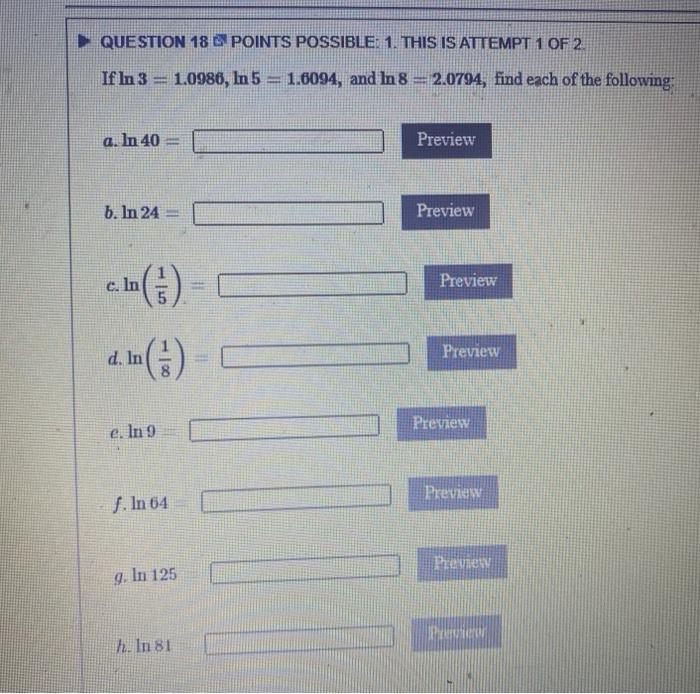 Solved QUESTION 18 2 POINTS POSSIBLE. 1. THIS IS ATTEMPT 1 | Chegg.com