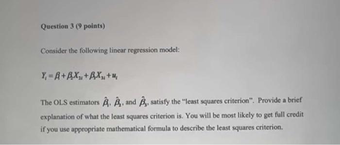 Solved Consider the following linear regression model: | Chegg.com 