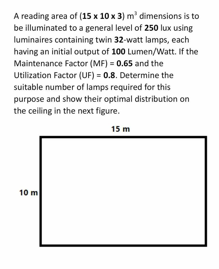 Solved A reading area of (15×10×3)m3 dimensions is to be | Chegg.com