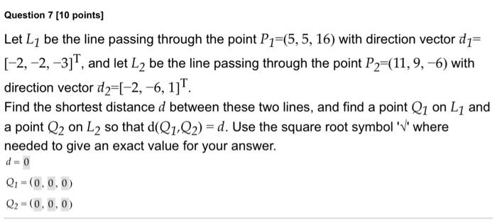 Solved Let L1 Be The Line Passing Through The Point | Chegg.com