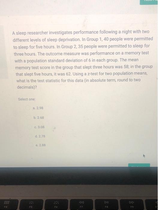 Solved A sleep researcher investigates performance following | Chegg.com
