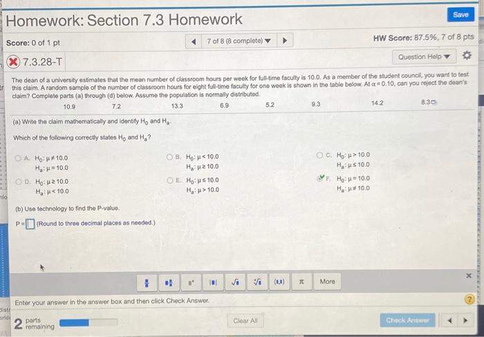 Solved Save Homework: Section 7.3 Homework Score: 0 of 1 pt | Chegg.com