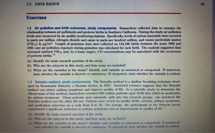 Solved 1.2. DATA BASICS 19 Exercises 1.3 Air Pollution And | Chegg.com